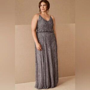 New Anthropologie BHLDN Fidelia Beaded Maxi Dress Grey Hydrangea Size 24 NWOT